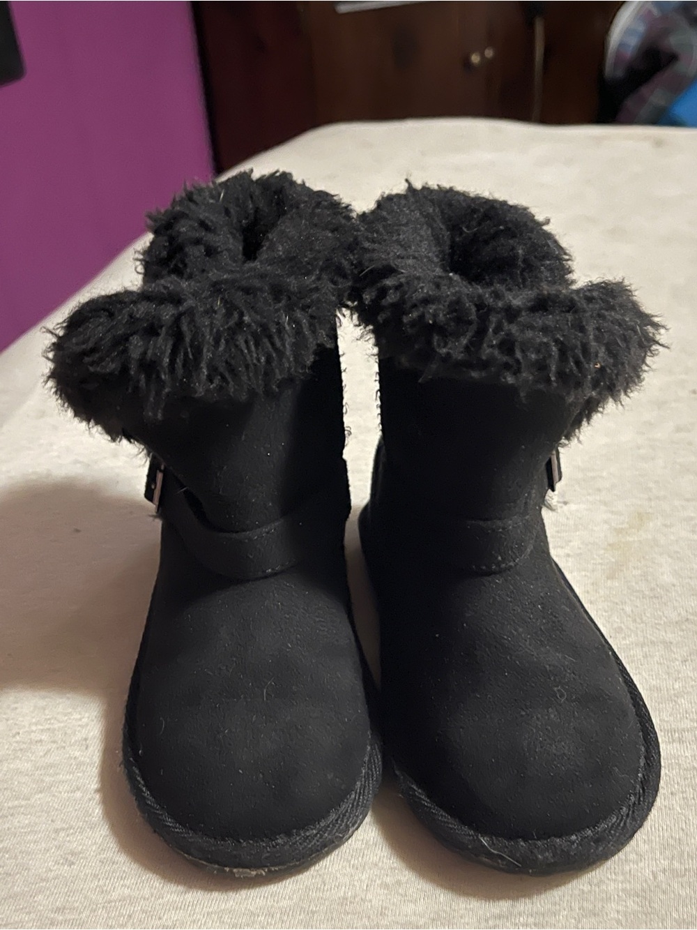 The Children's Place Black Faux Fur Trim Kids Boots